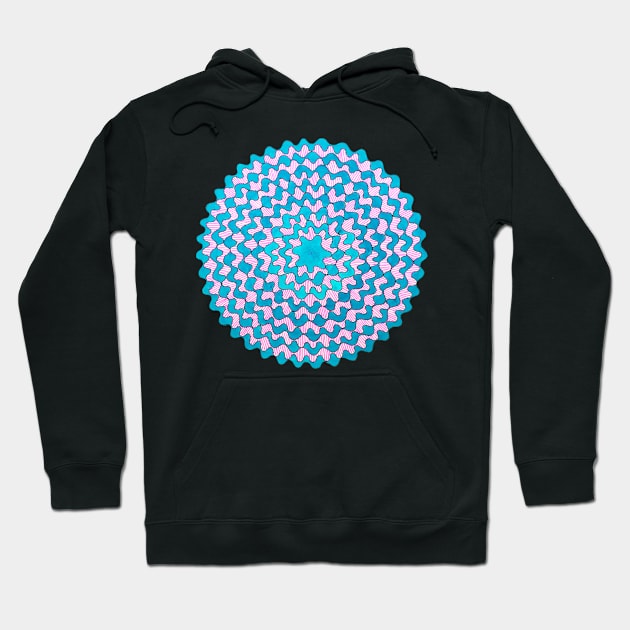 Handmade Blue and pink doodle mandala art Hoodie by Mitadoodleart